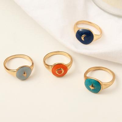 China Fashion Trendy Wholesale Jewelry Colored Enamel Rings Sun Star And Moon Rings For Women for sale