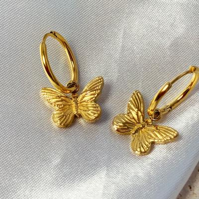 China 2021 Trendy Trendy 18K Gold Filled Stainless Steel Butterfly Drop Earrings Water Proof To Tarnish Free Earrings For Women for sale