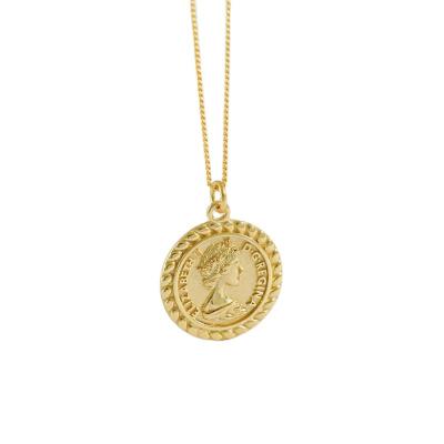 China New FASHIONABLE Design Vintage Portrait 18K Gold Plated Round Pendant Women 925 Sterling Silver Coin Necklace Jewelry for sale