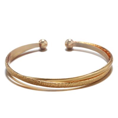 China 2021 Hot Sale FASHIONABLE Gold Plated Bracelet Bangle Minimalist Brass Bracelet & Bangles Opening Two Line Bracelet For Women for sale