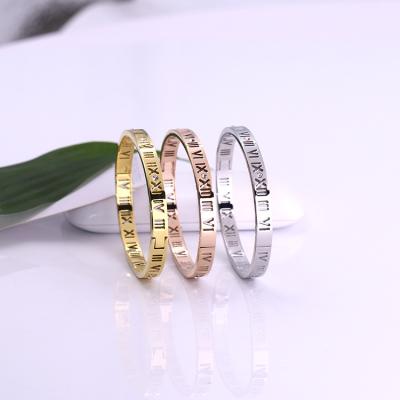 China FASHIONABLE High Quality Bracelets Stainless Steel Jewelry Gold Plated Roman Numerals Design Bracelets Bangles For Men And Women for sale