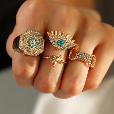 China FASHIONABLE Wholesale Luxury Gold Plated Rhinestone Rings Evil Eye Rings Set For Women for sale