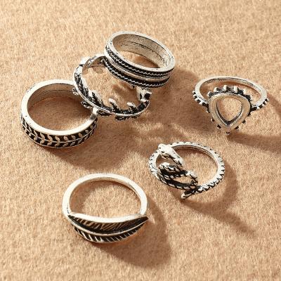 China Vintage Fashion Jewelry Set Snake Rings Leaves Rings Silver Rings Set For Women for sale