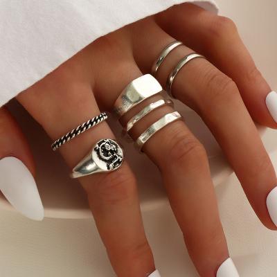 China Vintage Wholesale Antique Silver Women Rings Set Fashion Rings Jewelry Ring Set for sale