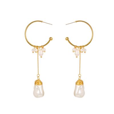 China FASHIONABLE Bohemian C Shaped Earhook Pearl Tassel Dangle Earrings Women's Jewelry for sale