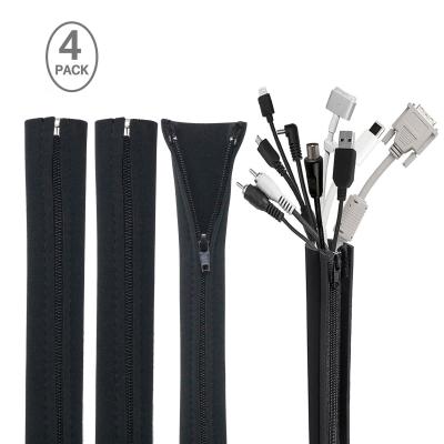 China Hot Selling Desktop Network TV Computer Kit Plug Neoprene Zipper Cable Management Cord Control Sleeving Flexible Electrical Cable Sleeve 4 Bundles for sale