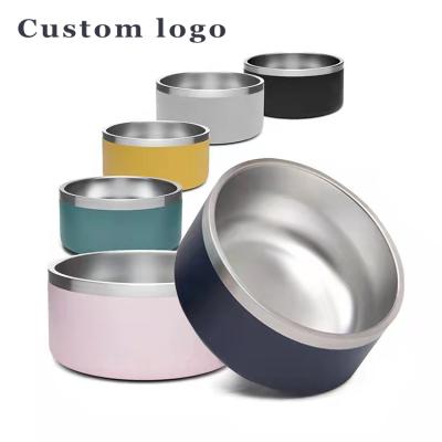 China Custom 64 Ounce Custom Feeding Bowl High Quality Luxury Pet Food Water Automatic Stainless Steel Non-Slip Portable Large Dog Bowl for sale