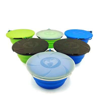 China Sustainable Portable Dog Bowl Traveling Outdoor Folding Cat Pet Bowl Dog Bowl With Lid for sale