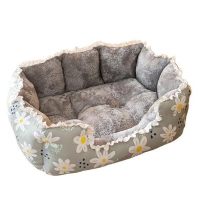 China Amazon Selling Breathable Warm Autumn and Winter Plus Floral Small and Medium Dog Bed Velvet Kennel Cat Box Easy-to-Clean Garbage for sale