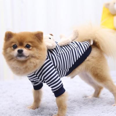 China Stocked Pet Christmas Clothes Striped Korean Designer New Winter Warm Dog Clothes With Bear Accessories for sale