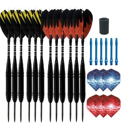 China Iron steel tip darts 12 packs with 1 sharpener, 5 extra aluminum shafts and 6 extra flight wholesaler for sale