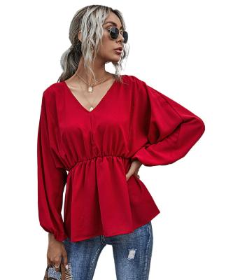 China New Product Anti-pilling V-Neck Hot Selling Casual Jacket With Bubble Sleeves And Waist Top for sale