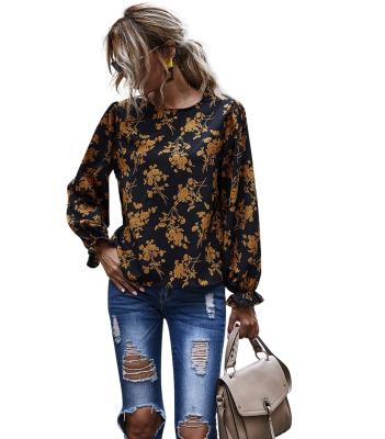 China Autumn Winter Round Collar Printed Anti-pilling Long Sleeves High Quality Wholesale Chiffon Blouse For Women for sale