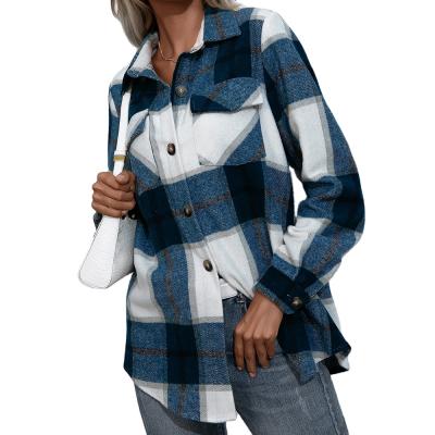 China Autumn And Winter Long Sleeve Cashmere Plaid Thick Coat Loose Casual Shirt Coat for sale