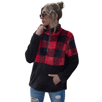 China Fashion New Type Breathable Sleeves Zipper Long Sleeves Plaid Woolen Coat Women's Coat for sale