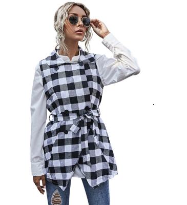 China Factory Direct Sales Sleeveless Women's Irregular Edge Breathable Autumn Winter Jacket Plaid Coat for sale