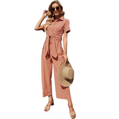 China Cotton Suit Collar Front Tie Wide-Leg Miscellaneous and Casual Anti-wrinkle Factory Sale Cool Overalls for sale