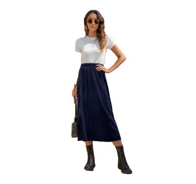 China New Type Low Price Breathable Pleated Cotton Pleated Skirt A Line Casual Fashion Velvet Skirt Women Velvet Long With Many Colors for sale