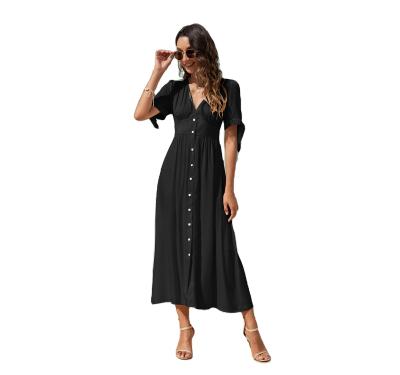 China Low Price Hot Selling Fashionable V-neck Strap Women's High-waisted Cuff Breathable Fashion Dress for sale