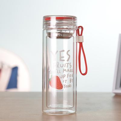 China Double Wall Glass Sustainable High Quality Water Bottle , Tea Infuser Bottle for sale