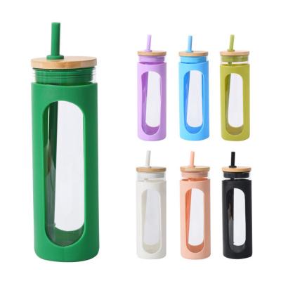 China Viable wholesale creative portable eco friendly custom glass water bottles with straw for sale