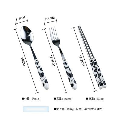 China Viable Chopsticks Spoon Tableware Set 304 Stainless Steel Student Office Worker Storage Cute Portable Cutlery Box Three-Piece Set for sale