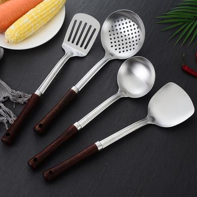 China Stainless Steel Handle Spatula Kitchenware Set Stainless Steel Handle Spoon Spatula Dinnerware Set Household Kitchen Viable Wood Utensils for sale