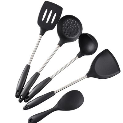 China Durable Stainless Steel Silicone Hot Utensil Set 5pcs Cooking Tools Kitchenware Cookware Sets Silicone Handle Head for sale