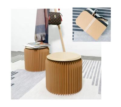 China Disposable Brown Craft Paper Stool With PU Cushion 11 Inch Heigh Folded Like A Book For Space Saving Foot Stool Rest for sale