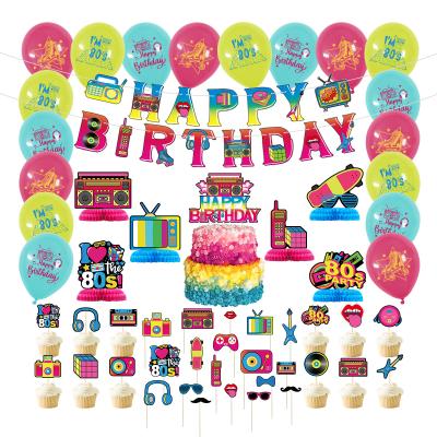 China Umiss Disposable Paper Happy Birthday 80s Party Decorations Hanging Banner Honeycomb Centerpieces Photo Prop Cupcake Toppers Customized for sale