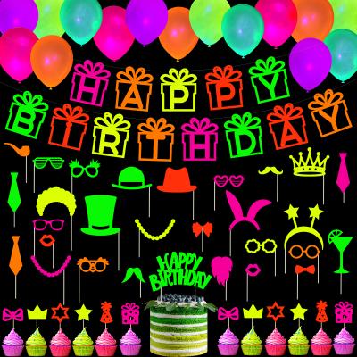 China Umiss Disposable Paper Glow in the Dark Set Happy Birthday Banner Photo Prop Cupcake Toppers Latex Balloons Party Decorations Supplies OEM for sale