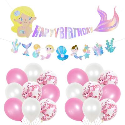 China Umiss Paper Mermaid Party Supplies Dekorations Happy Birthday Banner Mermaid Banner Latex Confetti Balloons For Kids Party for sale