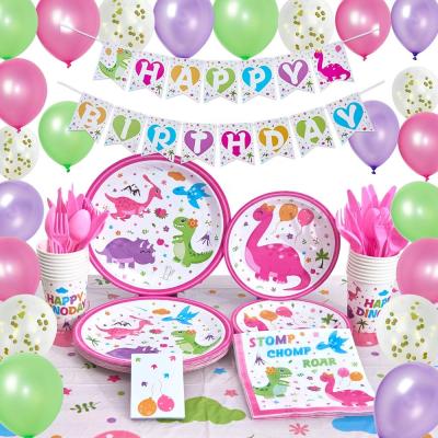 China UMISS Birthday Dinosaur Party Supplies Birthday Decorations for Girls Banner Balloons Tablecloth Plates Cups Napkins Tableware for sale