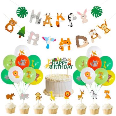 China Umiss Jungle Happy Birthday Banner Cake Toppers Safari Animals Theme Party Decoration Latex Disposable Paper Balloons for Kids Baby Shower for sale