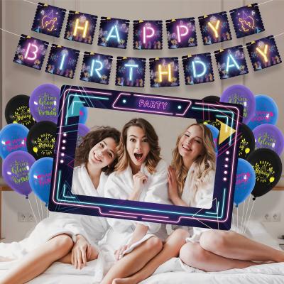 China Disposable Party Decorations Theme Glow Banner Balloons Photo Frame Paper Decoration For Home Birthday Party Deco for sale