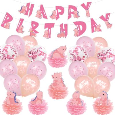 China 2022 Handmade Happy Birthday Banner Dinosaur Paper Umiss Tissue Pom Poms For Kids Baby Shower Decoration Supplies for sale