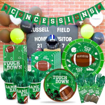 China Umiss New Design Football Touchdown Party Decoration Disposable Paper Supplies, Banner, Dish, Cups, Napkins, Plastic Tablecloth Serves 20 for sale