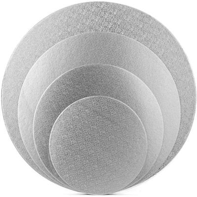 China Recycled Materials Wholesale Cake Base Circles Cardboard With 8 Inch Thickened Paper Around Hard Tips Birthday Mousse Fondant Cake Silver Tray for sale