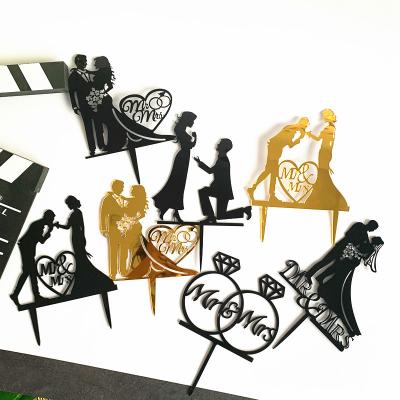 China Valentine's Day Cake Decorating Proposal Acrylic Cake Topper Make Mr. and Mrs. Love Wedding Rings Cake Decorating Bake for sale