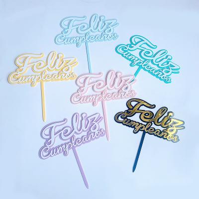 China High quality spanish colorful acrylic feliz topper birthday cake topper cumpleanos for cake decorating for sale