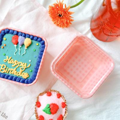 China Hand Painted Foam Plastic Disposable Plastic Baking Packaging Beautiful Crepe Box Dessert Macaron Square Cake Box for sale