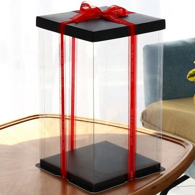 China High Quality Recycled Materials Transparent Clear Rectangle 12 Inch Cake Box For Bakery Package Black Color Square for sale