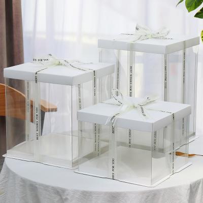 China Recycled Materials 6 Inch Transparent Clear Plastic PET Cake Boxes For Wedding Birthday Gifts Cake Decoration for sale