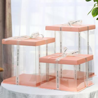 China Recycled Materials Wholesale Custom 8 Inch Food Grade Clear Plastic Cake Boxes For Wedding Birthday Christmas Party for sale