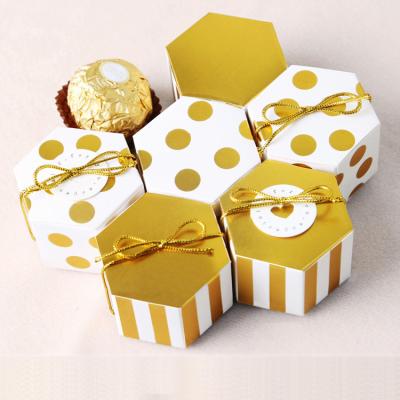 China Recycled Materials Wedding Chocolate Box Hexagon Candy Packaging Box With String Tag Gift Box Package Party Baking Decorations for sale