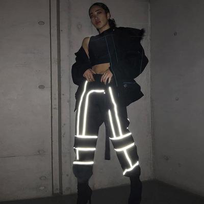 China Anti-wrinkle PDEP cool pants lace up reflective stripe women casual hip hop pants for sale