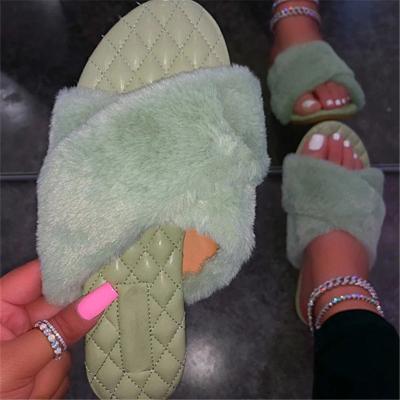 China PDEP Fur Slides Women's Bedroom Furry Home Slippers Breathable Fluffy Hairy Fur Slippers Sandals for sale