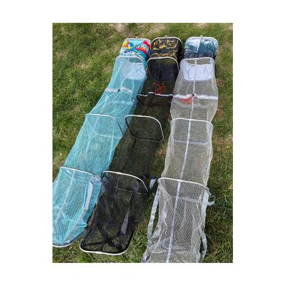 China Hot Sale High Quality Blue Square Float Fishing Keepnet Stainless Steel Ring Mouth Fish Guard Net for sale