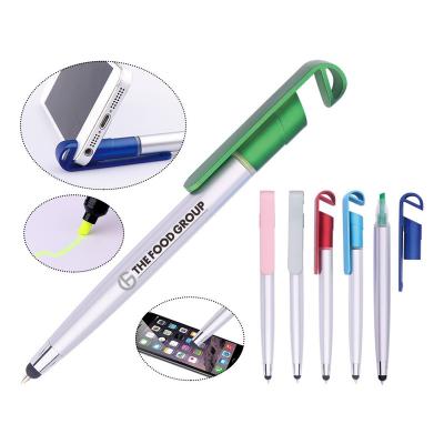 China office & School Pen Phone Holder Multipurpose Pen Plastic Ball Pen With Highlighter for sale