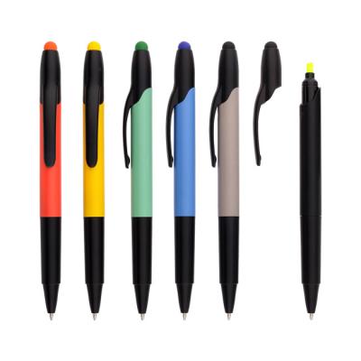 China Promotional Pen Stationery Double Side Stylus Highlighter Bar Pen with Color Rubberized Barrel for School Supplies for sale